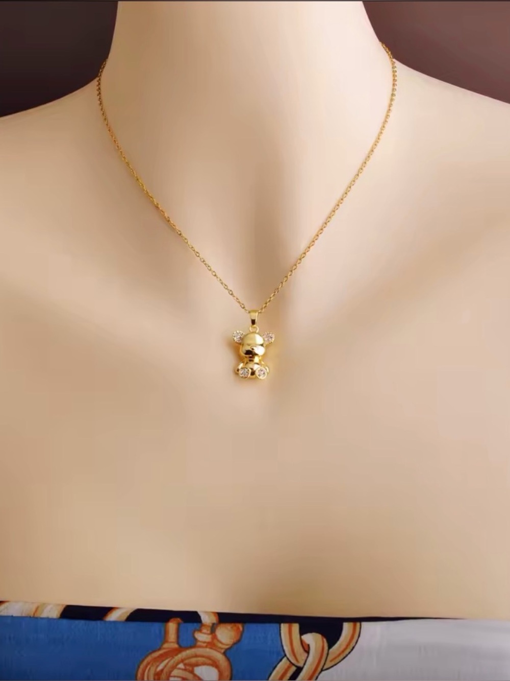 18K Gold Bear Pendant Necklace Micro Pave Diamond Teddy Luxury Fashion Jewelry - Picture 5 of 5